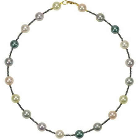 Funk-Collier Tamouree Muschelkernperle, Hämatin, 925oo Silber vergoldeter Karabiner, ca. 45 cm