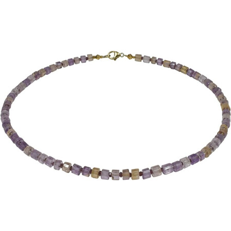 Funk-Collier Edelstein Kette - Ametrin, Coated Quarz facettiert, 45 cm, Silber verg. Karabiner