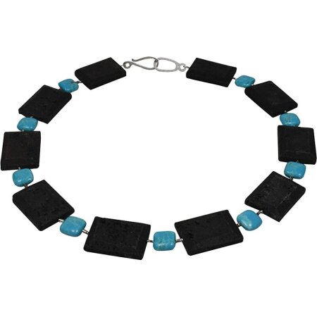 Edelstein Kette - Lava Plättchen Howlith Türkis 925oo...