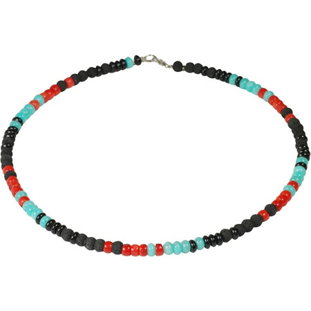Funk-Collier Edelstein Kette Lava-Stein, Onyx, Bambuskoralle und Amazonit, ca. 45 cm, in Geschenkbeutel