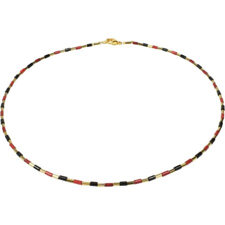 Funk-Collier Edelstein Kette, Koralle, Onyx und vergoldetem Edelstein, 925oo Silber verg. Schloss, ca. 45 cm