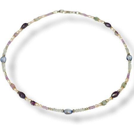 Funk-Collier Edelstein Kette, Amethyst, Fluorit, Pyrit...