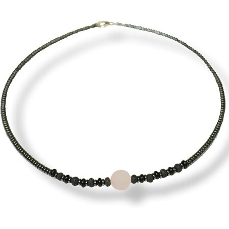 Funk-Collier Edelstein Kette Hämatit, Rosenquarz, Lavastein und Onyx, ca. 47,5 cm