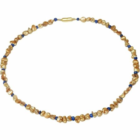 Funk-Collier Frühlingskette, Goldfarbene Keshi Perlen mit Lapis Lazuli, ca. 44.5 cm