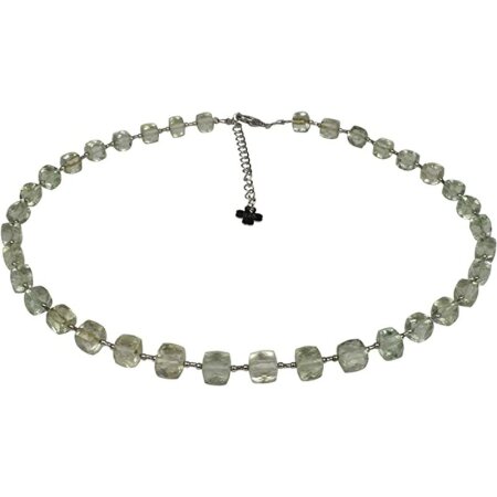 Edelstein Kette Prasolith, Würfelform, 925oo Silber , ca. 43,5 - 49 cm