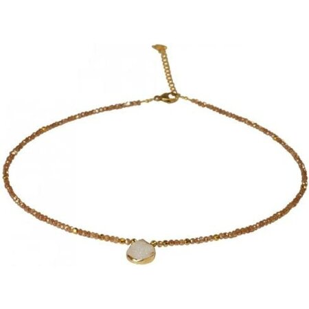 Funk-Collier Edelstein Kette - Goldquarz facettiert mit Star Dust Achat Druse, 925oo Silber, ca. 44,5-50 cm