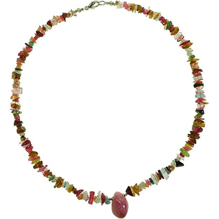 Edelstein Kette - Turmalin Chips-Collier, mit rosa Turmalin, 925oo Silber Schloss, ca. 47,5 cm