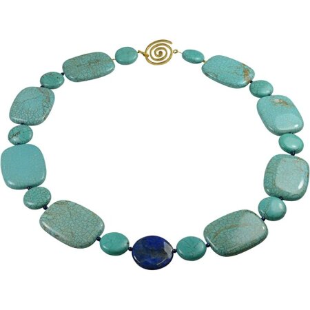 Edelsteincollier Howlith Türkis mit Lapis Lazuli, 925oo Si Schloß, ca, 60 cm