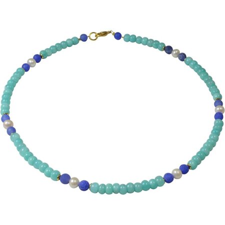 Amazonitkette mit Sw. Zuchtperle und Achat, 925oo Silber...