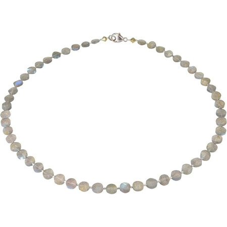 Funk-Collier Labradorit Edelsteinkette, facettierte Linsen, 925oo Silber, ca. 45,5 cm