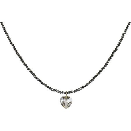 Funk-Collier Edelsteinkette Blutstein facettiert, Kristall Herz, ca. 44 cm