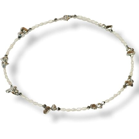 Funk-Collier Süsswasser Zuchtperle weiß mit versilberten Süsswasser Perlen, ca. 42 cm