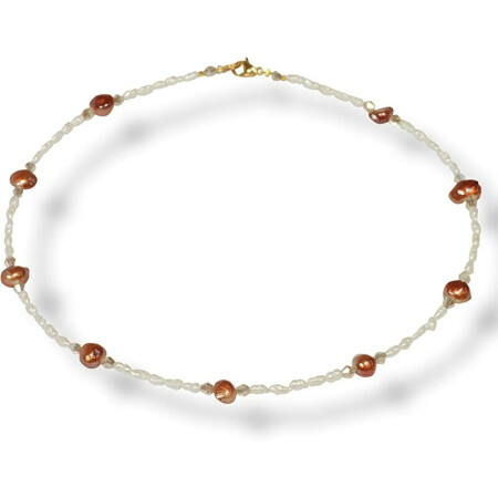 Funk-Collier Süsswasser Zuchtperle weiß mit Süsswasser Perlen Caramel, ca. 47 cm