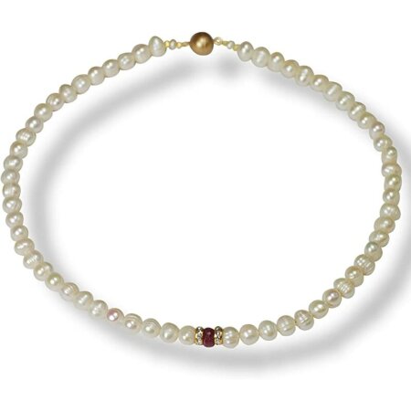 Funk-Collier Süsswasser Zuchtperle mit fac. Rubin,...
