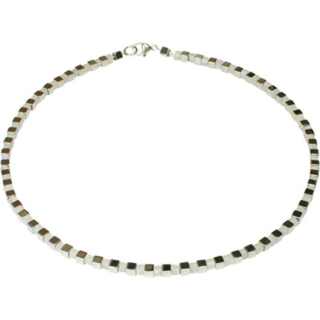 Mondstein mit versilbertem Hämatit, 925oo Silber Karabiner, ca. 47 cm