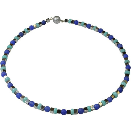 Edelsteincollier, Amazonit, Achat, Hämatit, Magnetschloss, ca. 43,5 cm