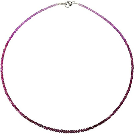 Funk-Collier facettierter Rubin im Farbverlauf gefädelt, ca. 46 cm, 925oo Silber Schloß, Damen