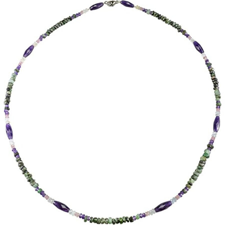 Funk-Collier Edelsteinkette Smaragd mit Amethyst, 925oo SI Schloß, ca. 60 cm, Damen