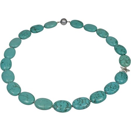 Edelsteinkette Howlith-Türkis, 925oo Silber Seestern, ca. 47 cm, Damen
