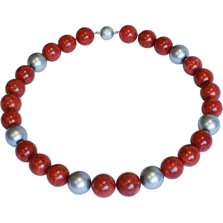 schönes Schaumkoralle Collier, Muschelkernperle, ca. 16 mm, ca. 47,5 cm, Damen