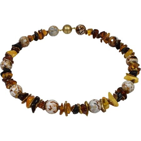Funk-Collier Schöner Edelsteinschmuck, Bernstein, Keshi Perle, Achat fac, ca. 43,5 cm, Damen
