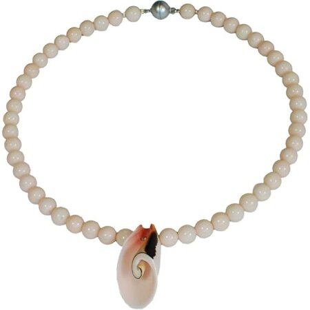 Funk-Collier Rosa Bambuskoralle mit Himmelstrompete (Muschel),Magnetschloss, 43.5 cm, Damen
