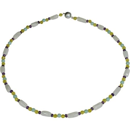 Edelsteinkette Mondstein, Amethyst, Amazonit, Magnetschloß, ca. 43.5 cm, Damen