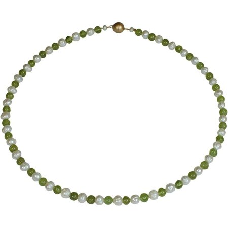 Funk-Collier Edelsteinkette Peridot, Sw. Zuchtperle, Magnetschloß, ca. 44.5 cm, Damen