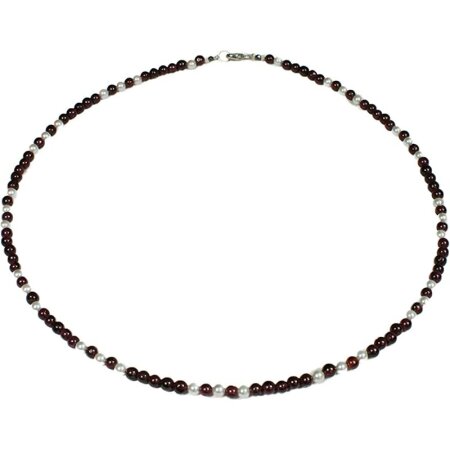 Funk-Collier Edelsteinkette Granat mit Muschelkernperlen, 925 SI Schloß, ca. 44 cm, Damen