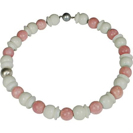 Edelsteinkette Pink Achat mit Steinkoralle, Magnetschloss, Damen