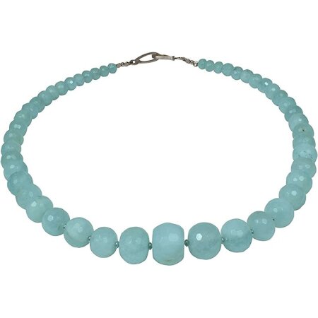 Funk-Collier Edelstein Kette Aquamarin facettiert, ca. 53 cm, Silber Schloß, Damen