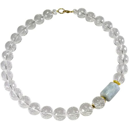 Funk-Collier Edelsteinkette Bergkristall fac, Aquamarin, 925 Silber verg, ca. 45 cm, Damen
