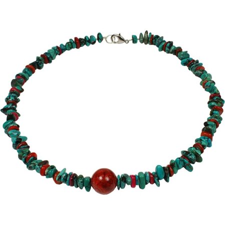 Funk-Collier Edelsteinkette Türkis, Schaumkoralle, Perlmutt, ca. 46.5 cm, Damen