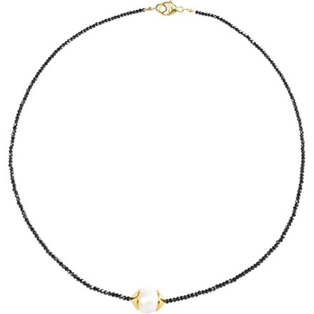 Funk-Collier facettierter, Schwarzer Spinell, 925oo SI Schloß, Süßwasser Zuchtperle, Damen, ca. 45 cm