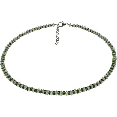 Edelsteincollier Smaragd mit Herkimer Diamant, 925oo Silber, ca.41.5 - 46.5 cm