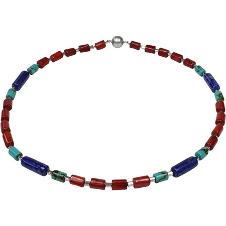 Korallen Kette mit Lapis Lazuli und Türkis, ca. 46 cm, Damen