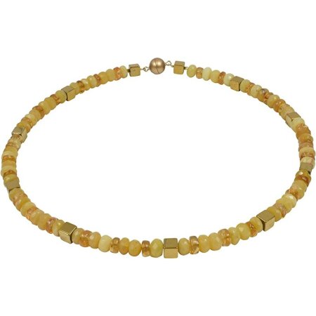 Funk-Collier Edelsteinkette afrikanischer Opal, Hämatit vergoldet, Magnetschloss, ca. 47.5 cm