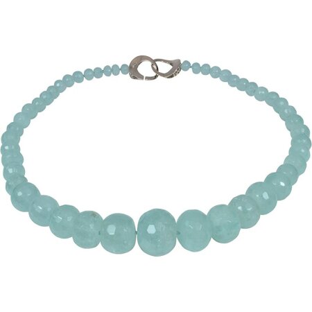 Edelstein Kette Aquamarin facettiert, ca. 51 cm, handgeknotet, Damen