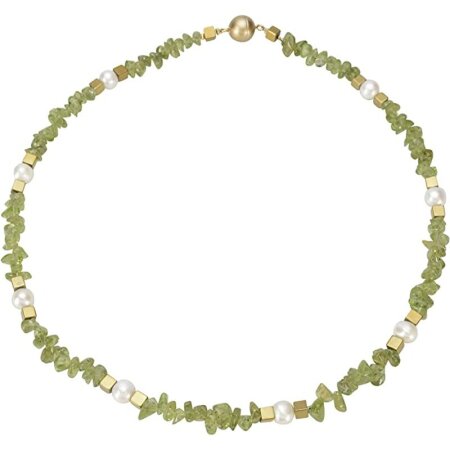 Collier Peridot, Süsswasser Zuchtperle, verg. Edelstein, Magnetschloß, ca. 44 cm