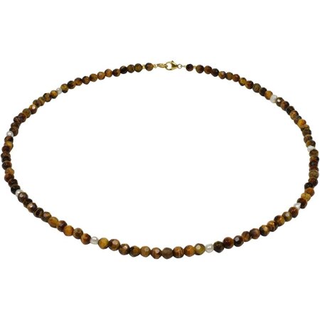 Tigerauge facettiert, Sw. Zuchtperle, 925oo Si Schloß verg., ca. 43 cm