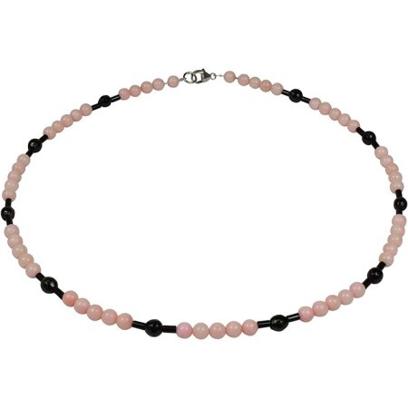 Funk-Collier Korallenkette mit schwarzem Turmalin (Schörl), 925 Silber Schloß, ca. 44.5 cm