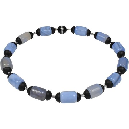 Blauer Chalcedon Achat, Onyx, vers. Edelstein, Magnetschloß, ca. 45 cm, Damen