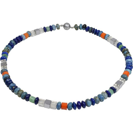 Edelsteinschmuck afrikanischer Opal, Lapis Lazuli, Magnetschloss, ca. 44.5 cm