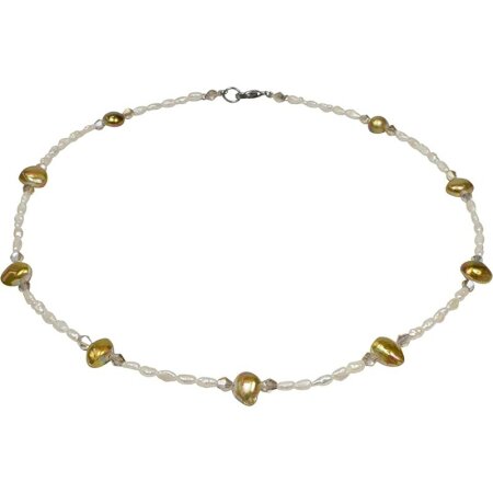 Süsswasser Zuchtperle weiß mit Süsswasser Perlen gold-gelb, ca. 44.5 cm