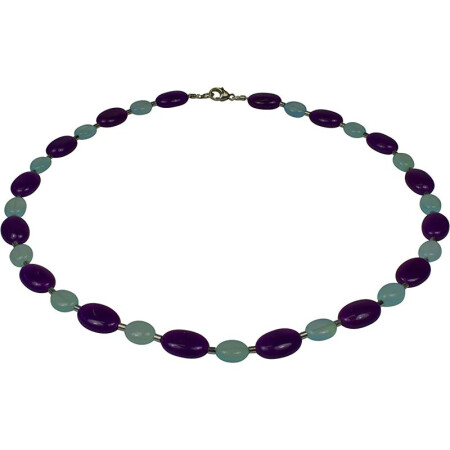 Grüner Chalcedon, Jaspis, vers. Edelstein, 925oo Silber Schloß, ca. 46 cm