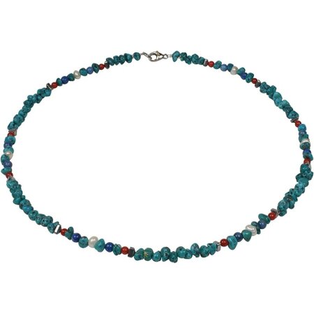 Funk-Collier Edelsteinschmuck Arizona Türkis, Koralle, Sw. Zuchtperle, 925oo SI Schloß, ca. 44.5 cm
