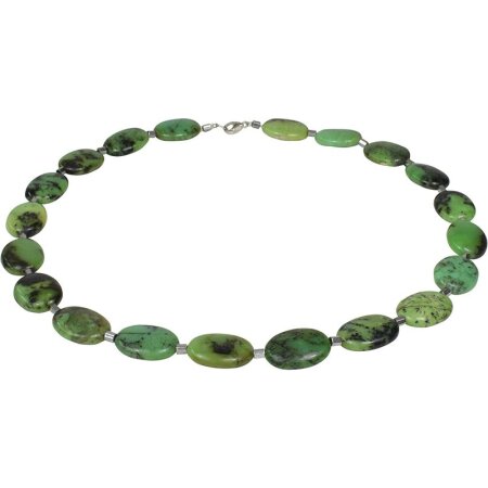 Funk-Collier Edelsteinschmuck Chrysopras, 925oo Silber Schloss, ca. 49 cm