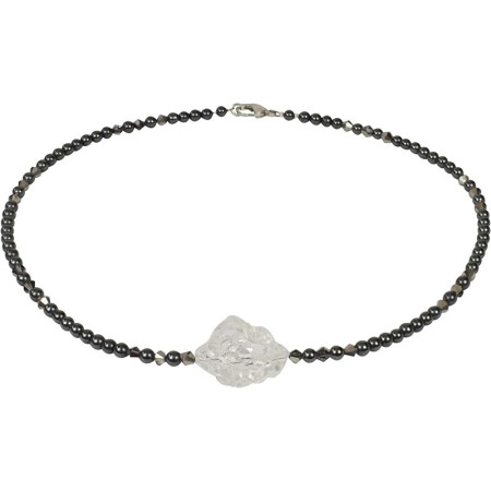 Funk-Collier Edelsteinkette Hämatit mit Acryl Design Element, ca. 44.5 cm, Damen