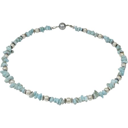 Funk-Collier Edelsteinschmuck Larimar, Muschelkernperle, ca. 45 cm, Magnetschloss