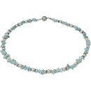 Funk-Collier Edelsteinschmuck Larimar, Muschelkernperle,...